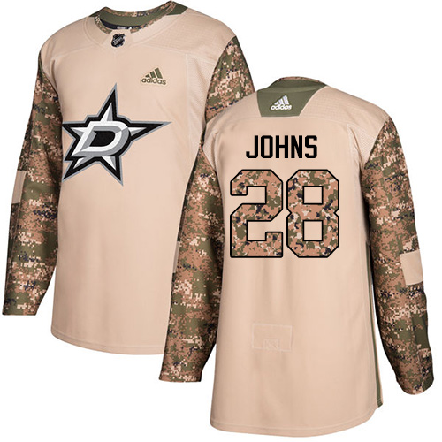 Adidas Stars #28 Stephen Johns Camo Authentic Veterans Day Stitched NHL Jersey - Click Image to Close